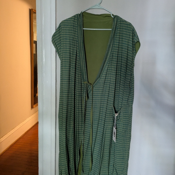 NWT Oddbird Aydın Reversible House Dress Wrap Dress Olive Green Plaid Gingham XS - Picture 7 of 9